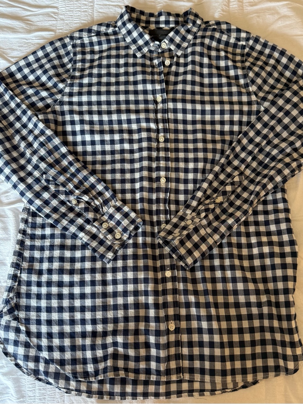 J. Crew Boy Cut Navy and White Gingham Button-Down Shirt - Womens Size 4